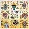 Day of The Dead Window Clings Sugar Skulls (Black, White, Orange, Pink, Purple, and Green)